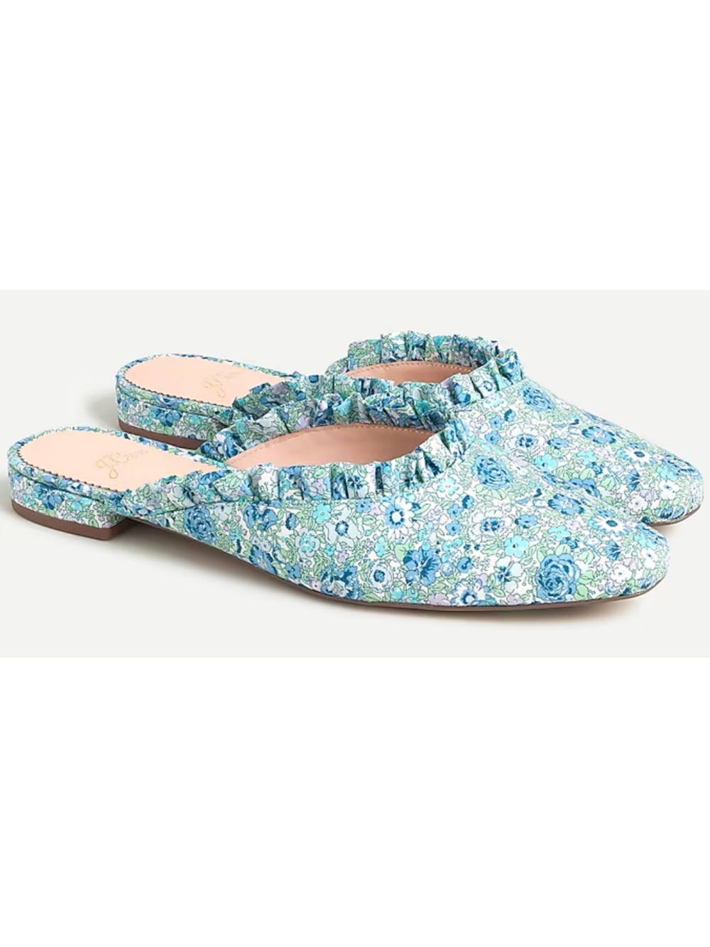J. Crew Blue Floral Ruffle-Trim Slip-On Mules 8